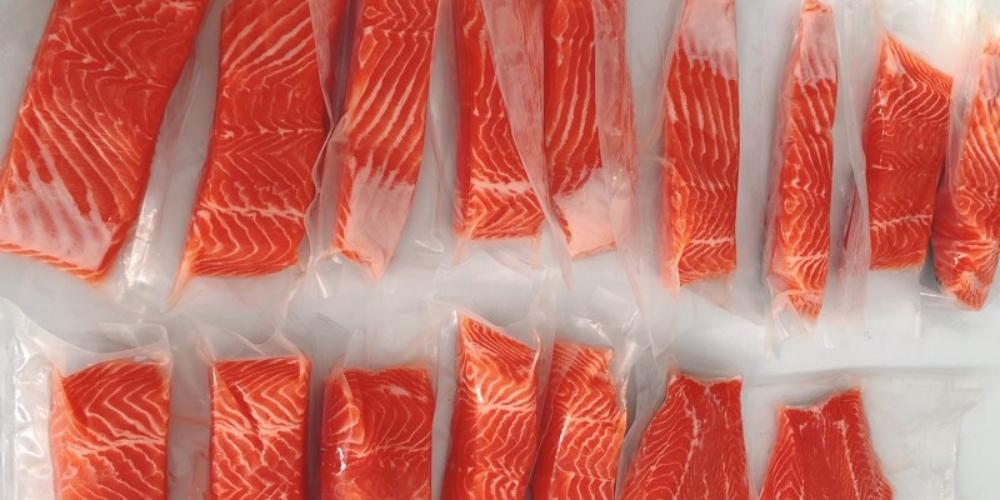 Bọc kín cá hồi bằng túi nhựa trước khi bỏ vào ngăn đá