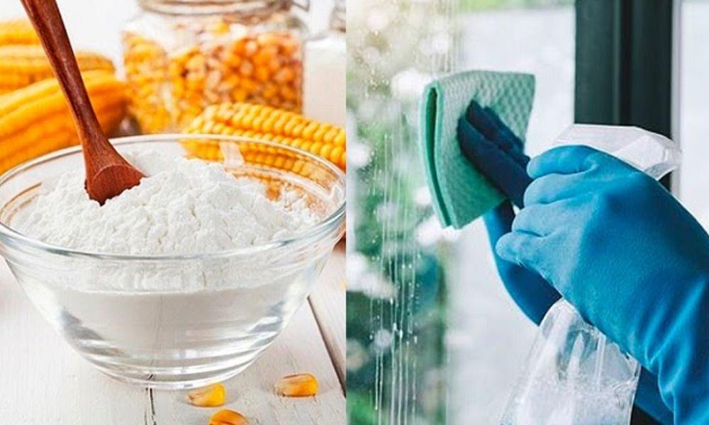Cách lau sạch cửa kính bột bắp